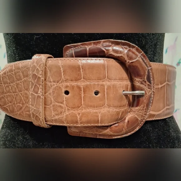 EUC Vintage Tan American Alligator Italian Made Wide Casual Everyday Belt 32in - Picture 3 of 7